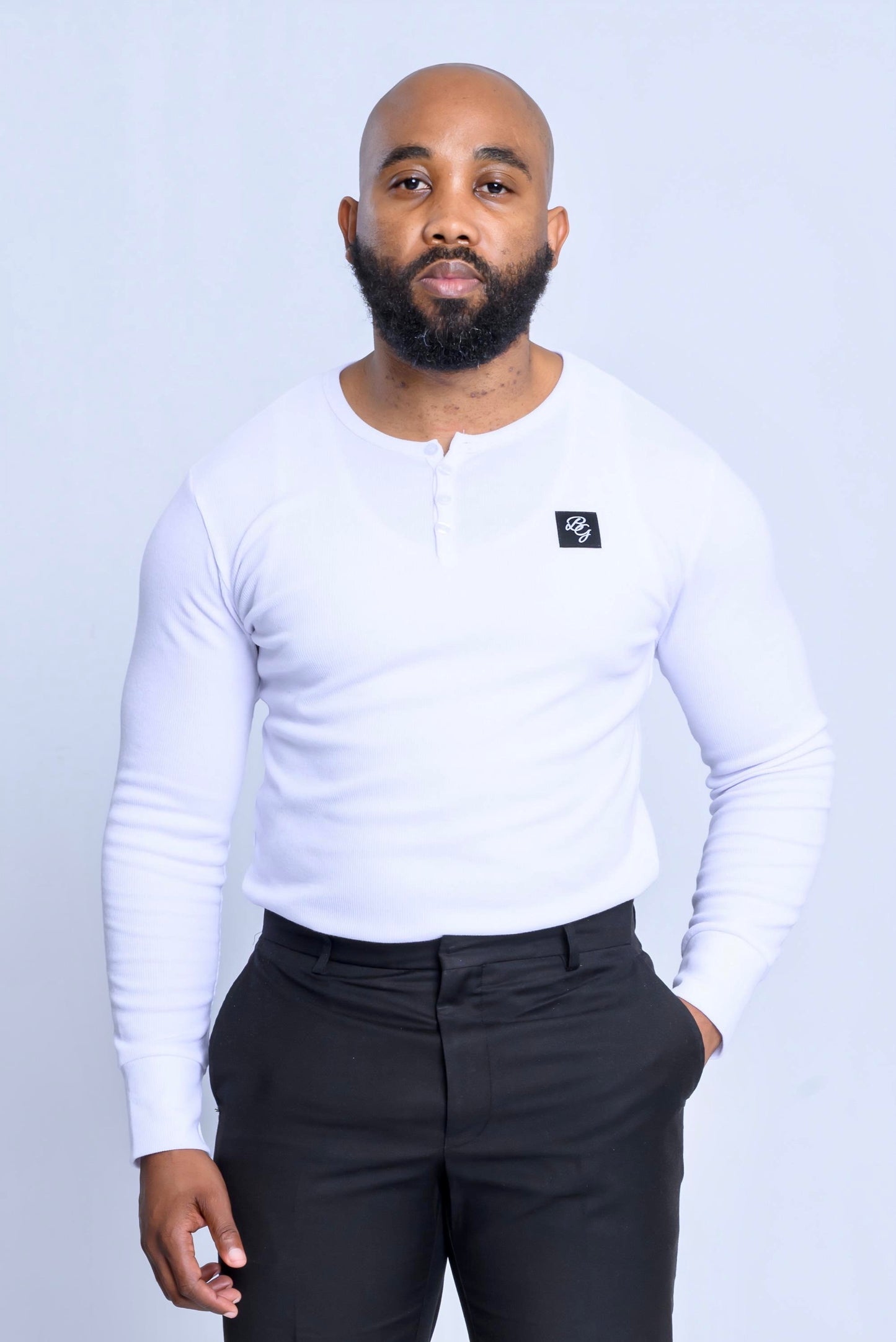 BG Long Sleeve Top Henley White